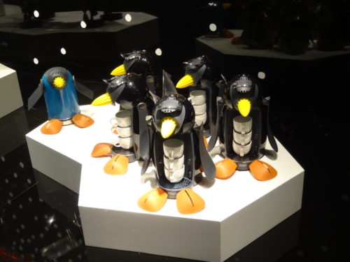 Penguins in a shop window