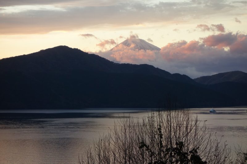 Mount Fuji and Lake Ashi at sunset