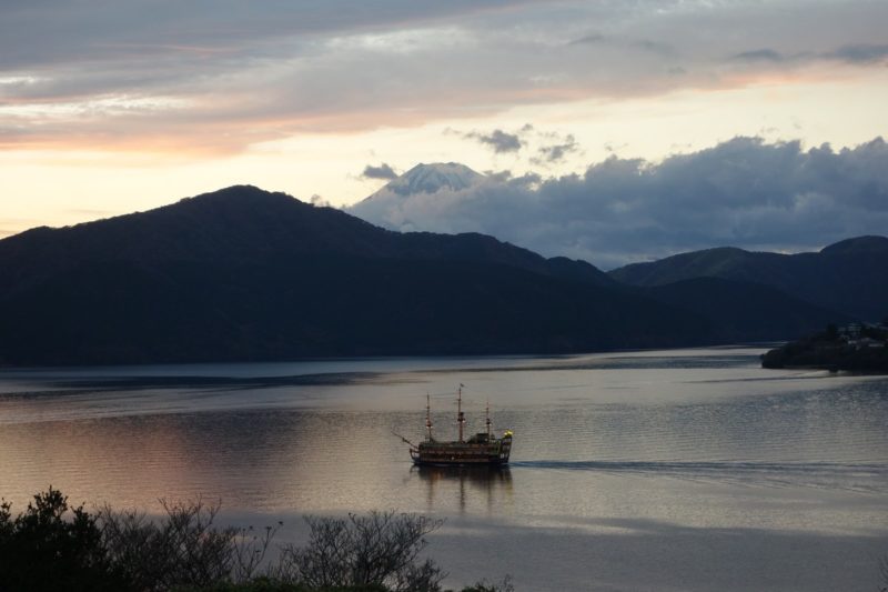 Sunset on Lake Ashi and Fuji-Yama