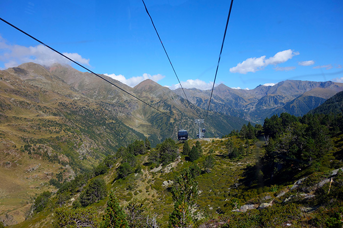 In the cable car, Tristaina Lake trail